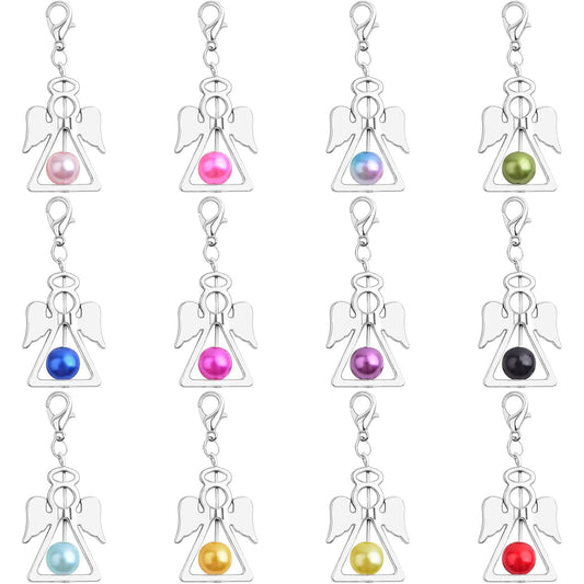 24pcs Angel Wings Dangle Charms Alloy Guardian Angel Fairy Wing Pendants with Lobster Clasps for DIY Necklace Earrings Key Chains Jewelry Making Wedding Decor, 12 Colors