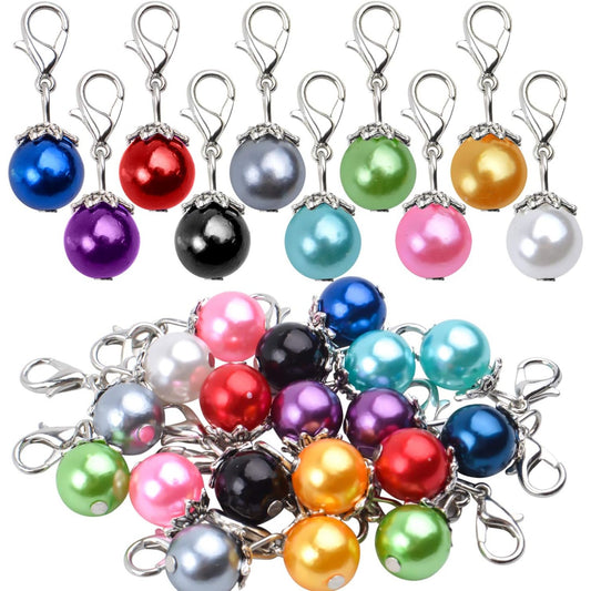 Clip-On Charms, 20pcs Colorful Pearl Dangle Charms Pendant Drop Beads with Lobster Clasp Jewelry Making Accessory fit Floating Locket Charms Necklaces - 10 Colors