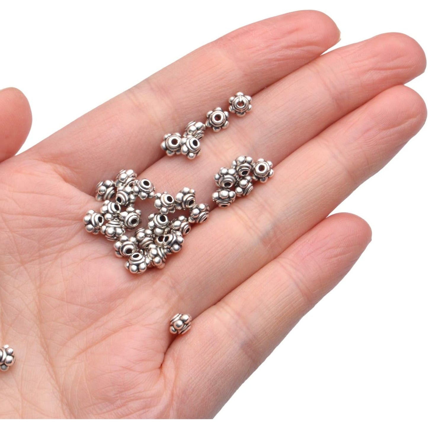 200pcs Antiqued Silver Spacer Beads Tibetan Round Spacer Bead Charms Jewelry Spacers for Bracelet Necklace Crafts Supplies,5×4mm