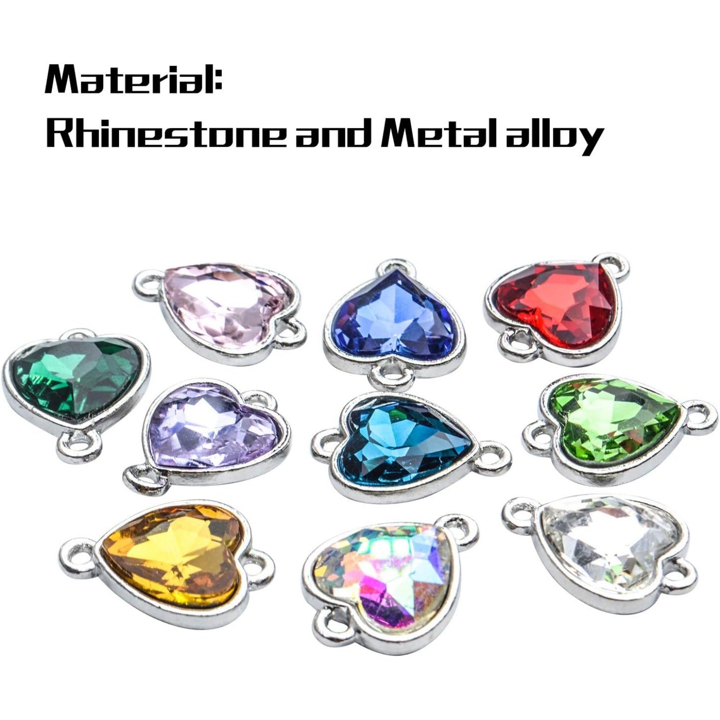 Crystal Birthstone Pendants, 20pcs Mixed Colors Heart Crystal Birthstone Charms Glass Gemstone Pendants Flat Round Glass Links Charms with Double Loop Bail Connectors for Jewelry Making