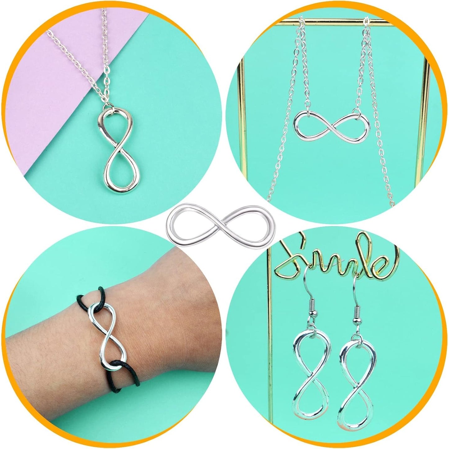 50 Pieces Silver Infinity Symbol Connector Charms Alloy Infinity Pendants for DIY Necklace Bracelet Jewelry Making Accessories, 31 mm x 12.5 mm