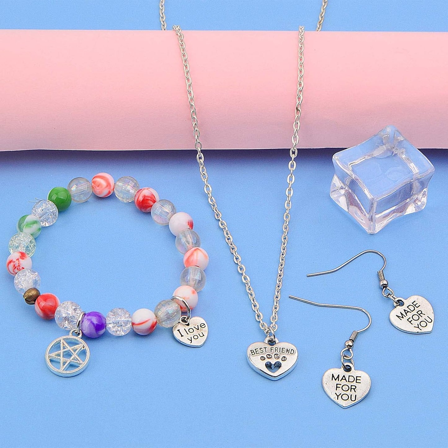 80pcs Mini Heart Shape Word Charms Alloy Engraved with Various Message Word Dangle Pendants with a Box for DIY Bracelet Necklace Jewelry Making Gift, Antique Silver