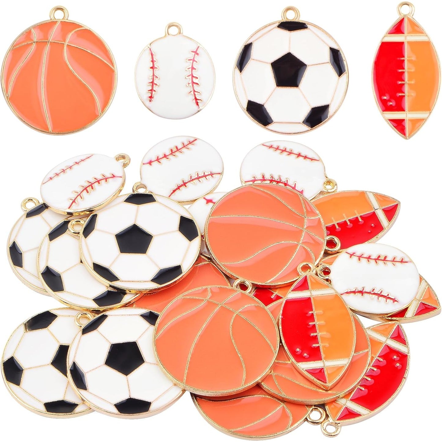 20pcs Enamel Sports Ball Charms Mixed Alloy Football Basketball Baseball Rugby Pendants Craft Supplies for DIY Necklace Bracelet Keychains Jewelry Making Decoration, 4 Styles
