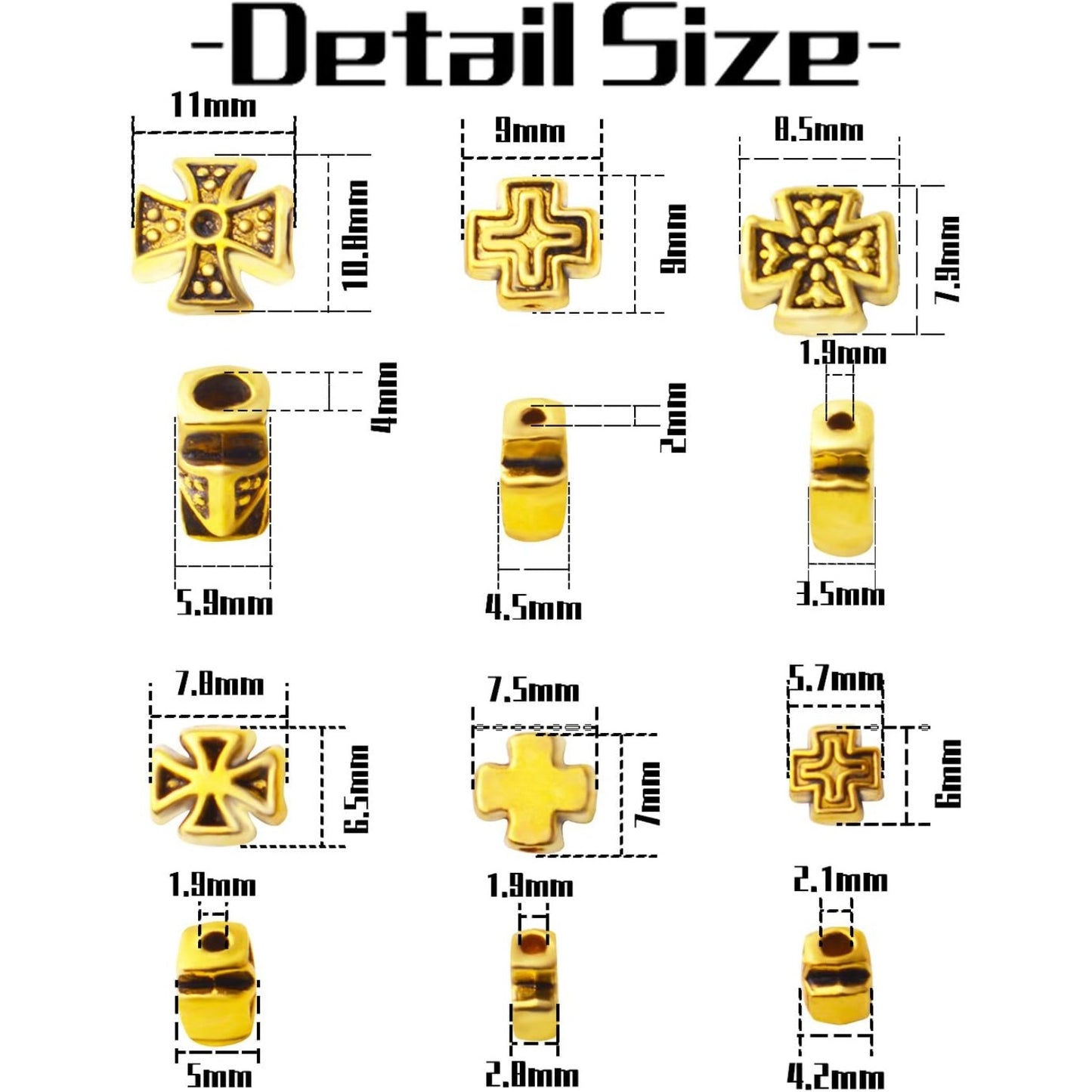 60pcs Antique Gold Cross Spacer Beads Alloy Tibetan Style Cross Charm Beads Jewelry Crosses Spacer Beads for Rosary Bracelet Jewelry Making Supplies, 6 Styles
