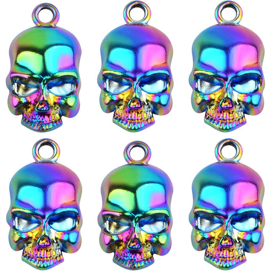 10 Pieces Rainbow Color Skull Head Charms Metal Skull Halloween Dangle Pendants Hanging Ornaments Craft Supplies for DIY Necklace Bracelet Jewelry Making Decor