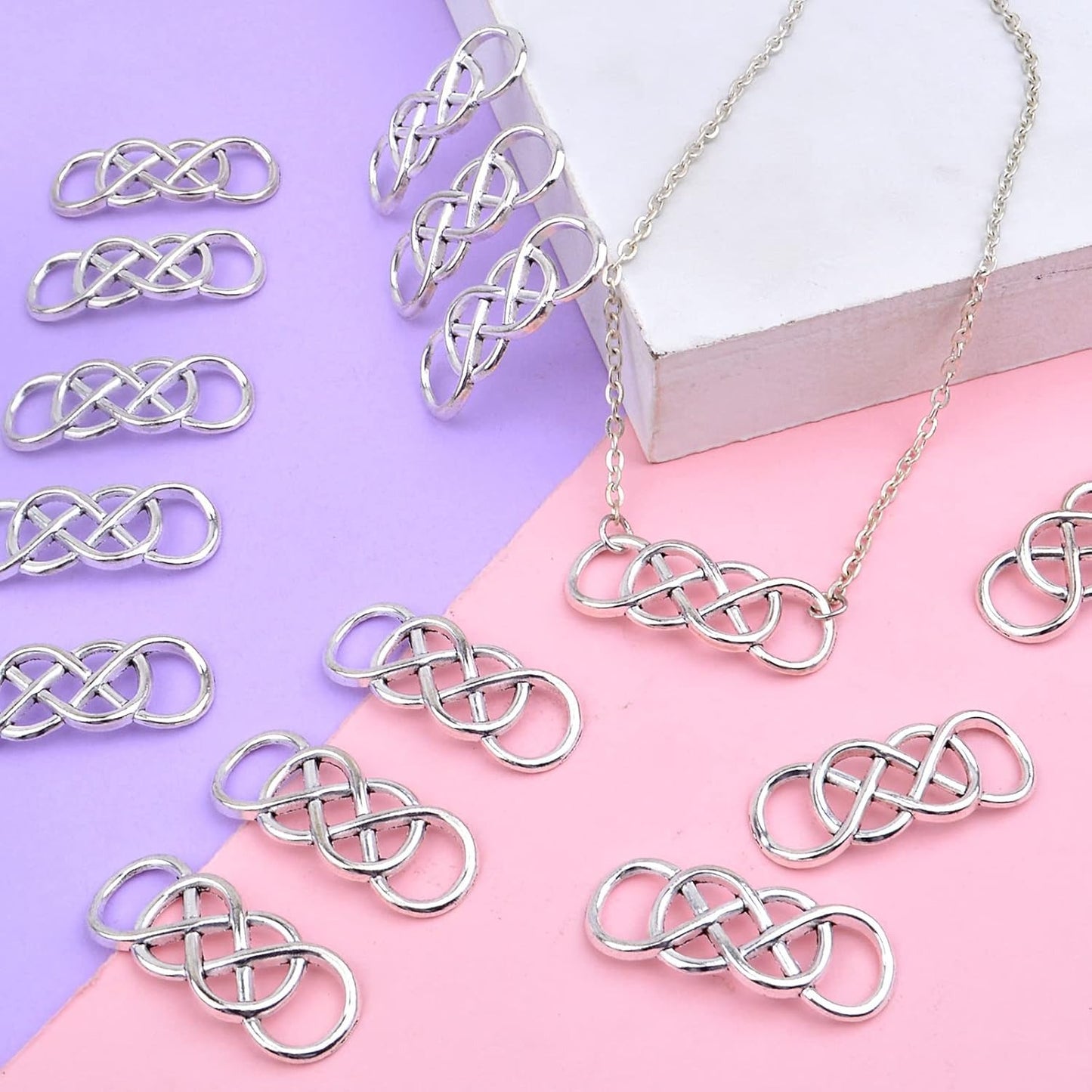 50pcs Double Infinity Symbol Connector Charms Alloy Pendant Charm Connectors for DIY Bracelet Necklace Jewelry Making,32.8mm×12.5mm