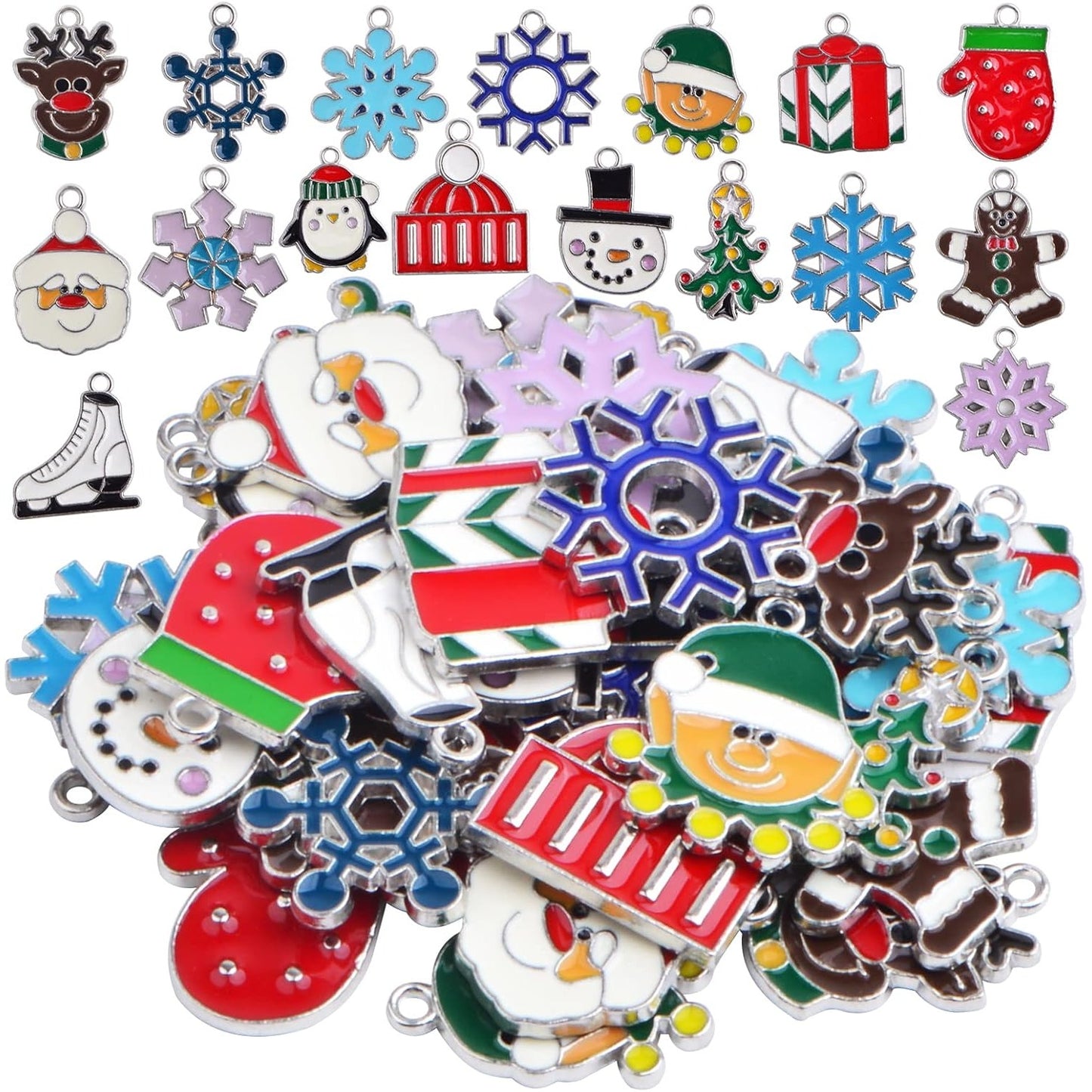 34pcs Assorted Christmas Theme Charms Alloy Enamel Mixed Santa Claus Christmas Tree Gloves Skating Shoes Pendant Charms for DIY Crafts Necklace Earrings Jewelry Making