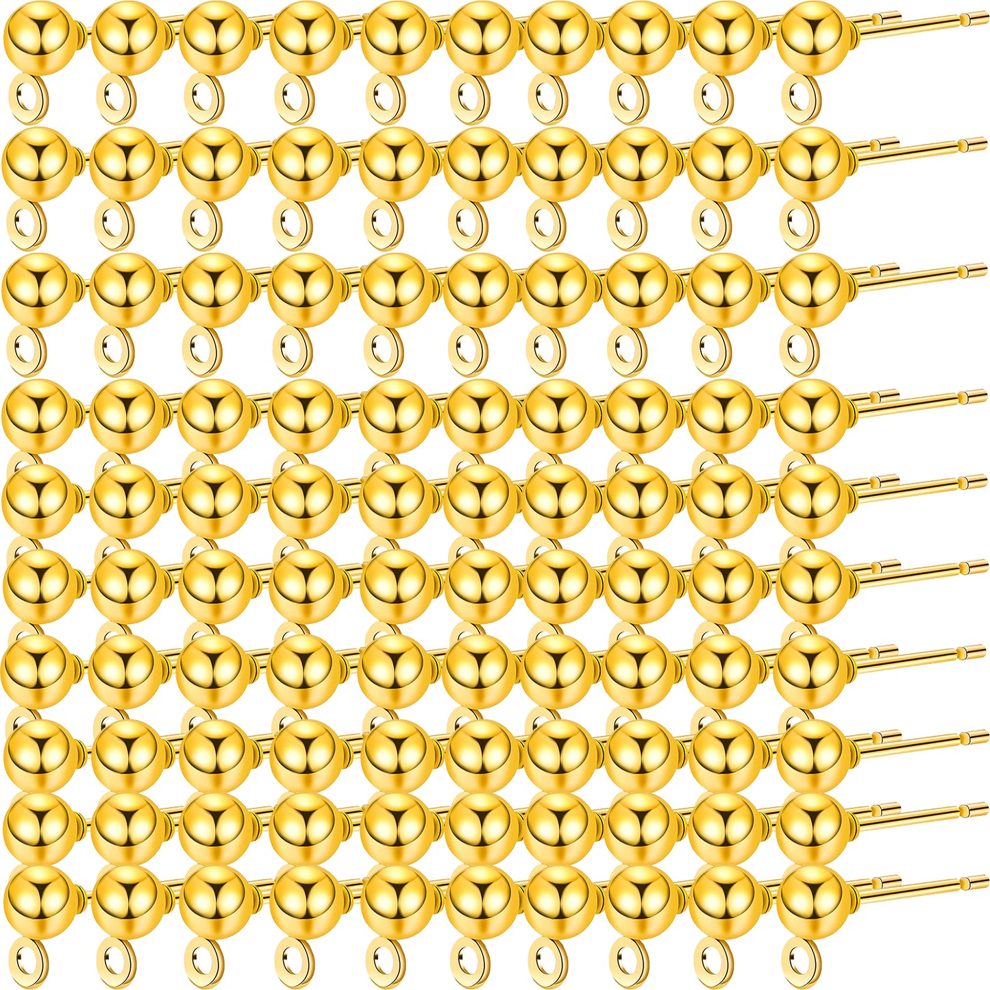 Ball Post Earring Studs, 100pcs Hypoallergenic Earring Studs Ball Ear Pin with Loop Round Ball Spherical Earrings and 300pcs Earring Safety Backs for Jewelry Making, Gold, Silver