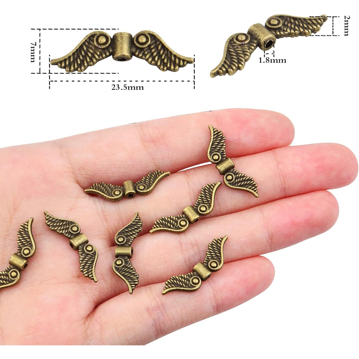 60pcs Tibetan Style Angel Wing Spacer Beads Alloy Small Hole Wing Loose Spacer Charm Beads Accessories for DIY Bracelet Necklace Earrings Jewelry Making, Bright Silver