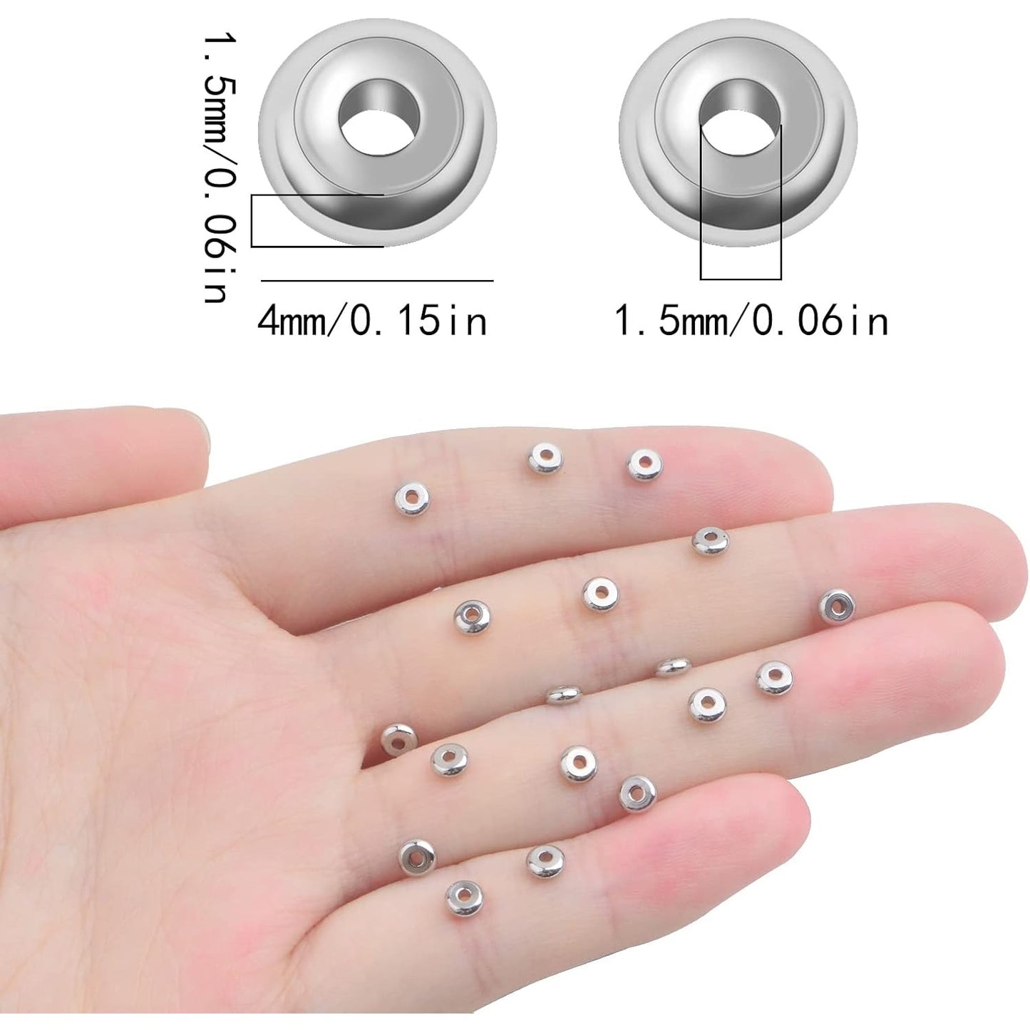 300pcs 4 mm Flat Round Spacer Beads Stainless Steel Disc Spacer Beads Rondelle Loose Beads Accessories for DIY Bracelet Necklace Jewelry Making Findings, Hole 1.5 mm