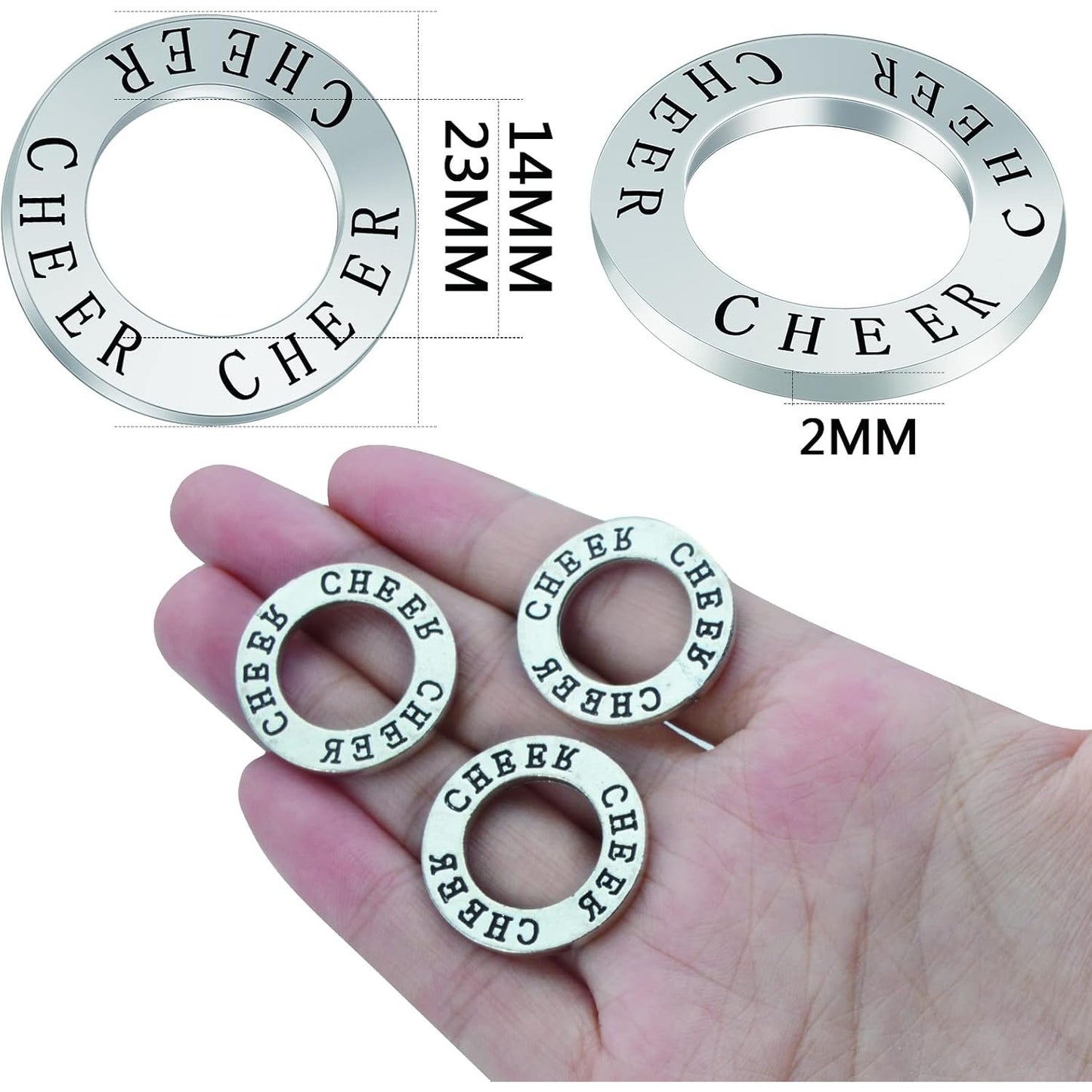 20 Pieces 23 mm Cheer Charms "Cheer" Stamped Round Circle Charms Alloy Cheering charm Connector for Necklace Bracelet Jewelry Making Accessories, Antique Silver