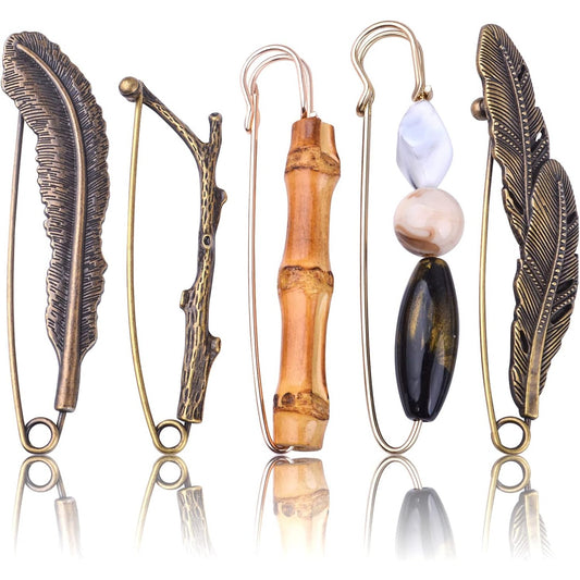 5pcs Vintage Chic Brooch Extra Large Safety Pins Heavy Duty Safety Pins Accessories for Women Men Clothing Sweaters Shawls Collars Scarf Blankets Crafts, 5 Styles
