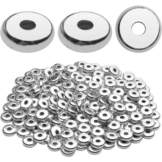 200pcs 8mm Flat Round Rondelle Spacer Beads Disc Spacers Loose Beads Jewelry Metal Spacers for DIY Bracelet Necklace Crafts, Silver