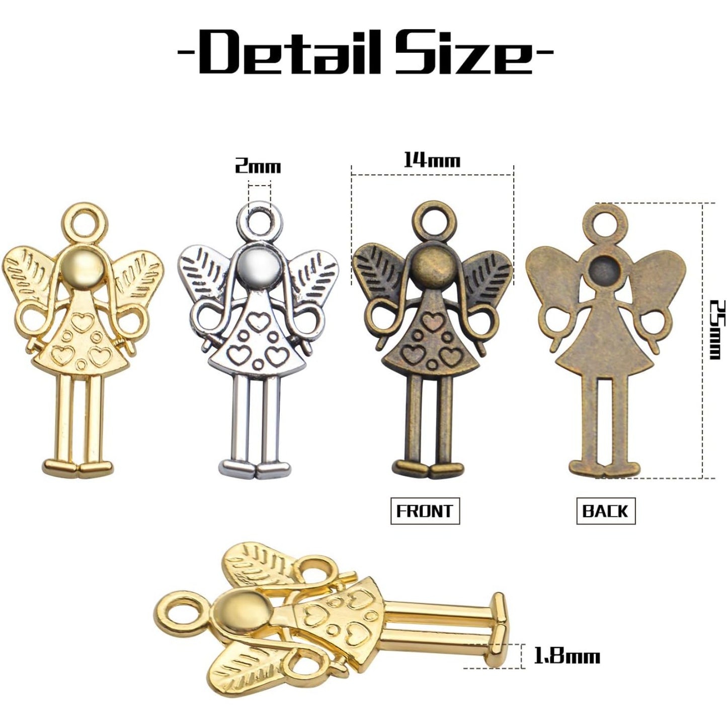 Angel Charms Pendant,60pcs Tibetan Guardian Angel Charms Antique Silver Bronze Golden Craft Supplies for Jewelry Making Bracelets Necklace Keyring DIY,25x14mm