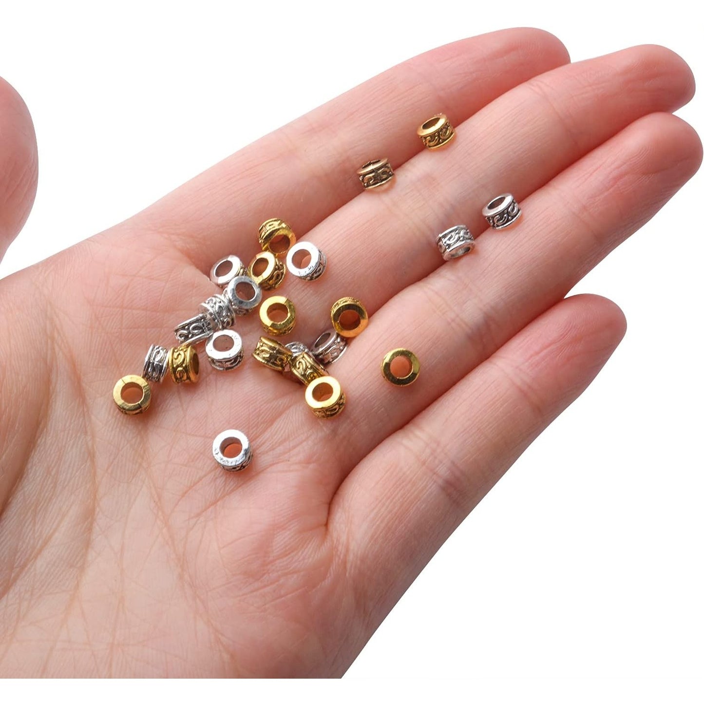 100pcs Alloy Tube Beads Spacers Tibetan Column Spacer Bead Rondelle Loose Beads Jewelry Spacer Charms for Bracelet Necklace Jewelry Making Crafts Supplies