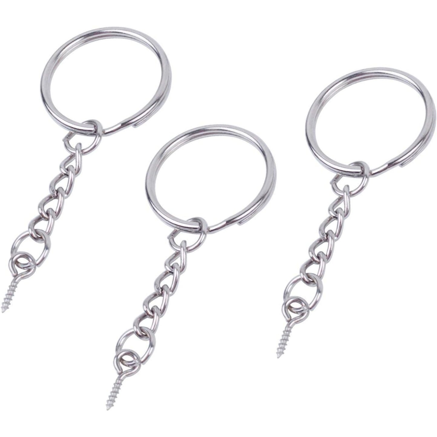 BronaGrand 50pcs 25mm Split Key Ring with Extend Chain and 12mm Screw Eye Pin for Craft Charm Making