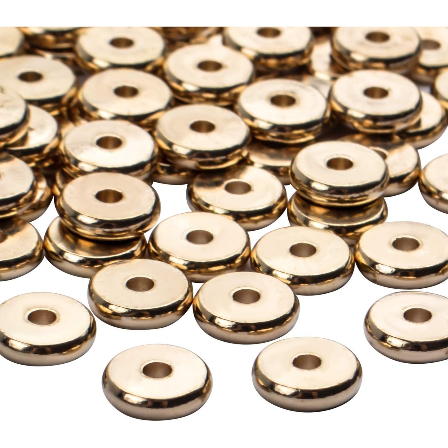 100pcs 8mm Flat Round Rondelle Spacer Beads Disc Spacers Loose Beads Jewelry Metal Spacers for DIY Bracelet Necklace Crafts,Gold