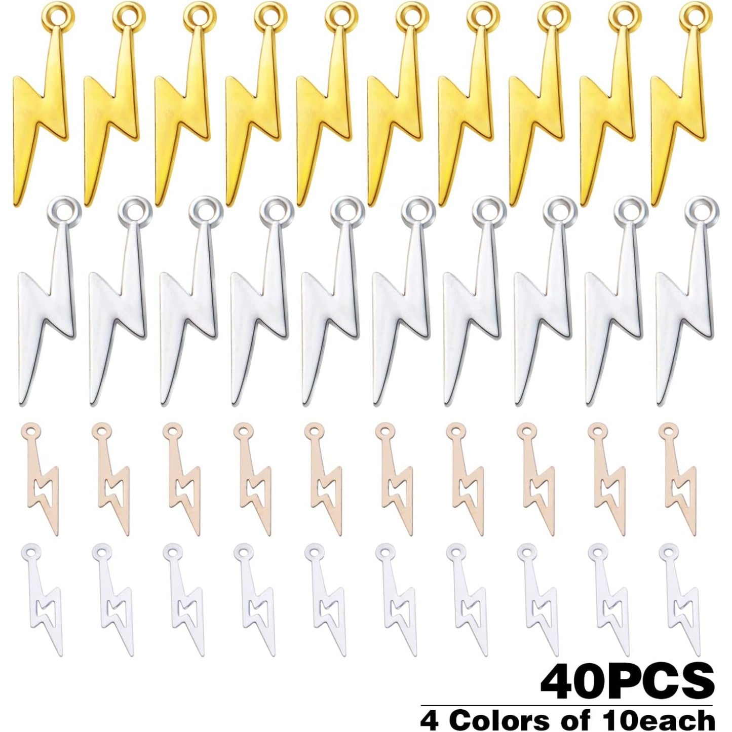 Lightning Bolt Charm Pendants, 40pcs Flash Lightning Charms Alloy Celestial Dangle Charms for Jewelry DIY Necklace Earrings Bracelet Making and Crafting, 4 Colors