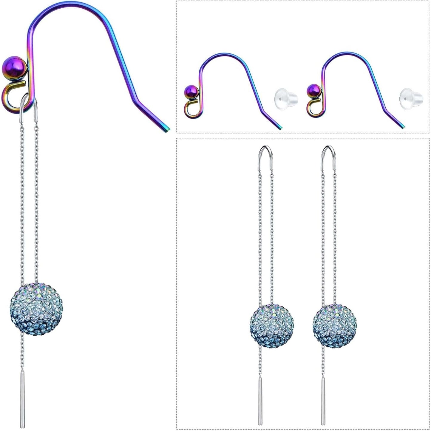 50pcs Rainbow Color Stainless Steel Earring Hooks Hypo-allergenic Ear Wires Fish Hooks with 50pcs Clear Bullet Earring Backs for DIY Dangle Earrings Jewelry Making