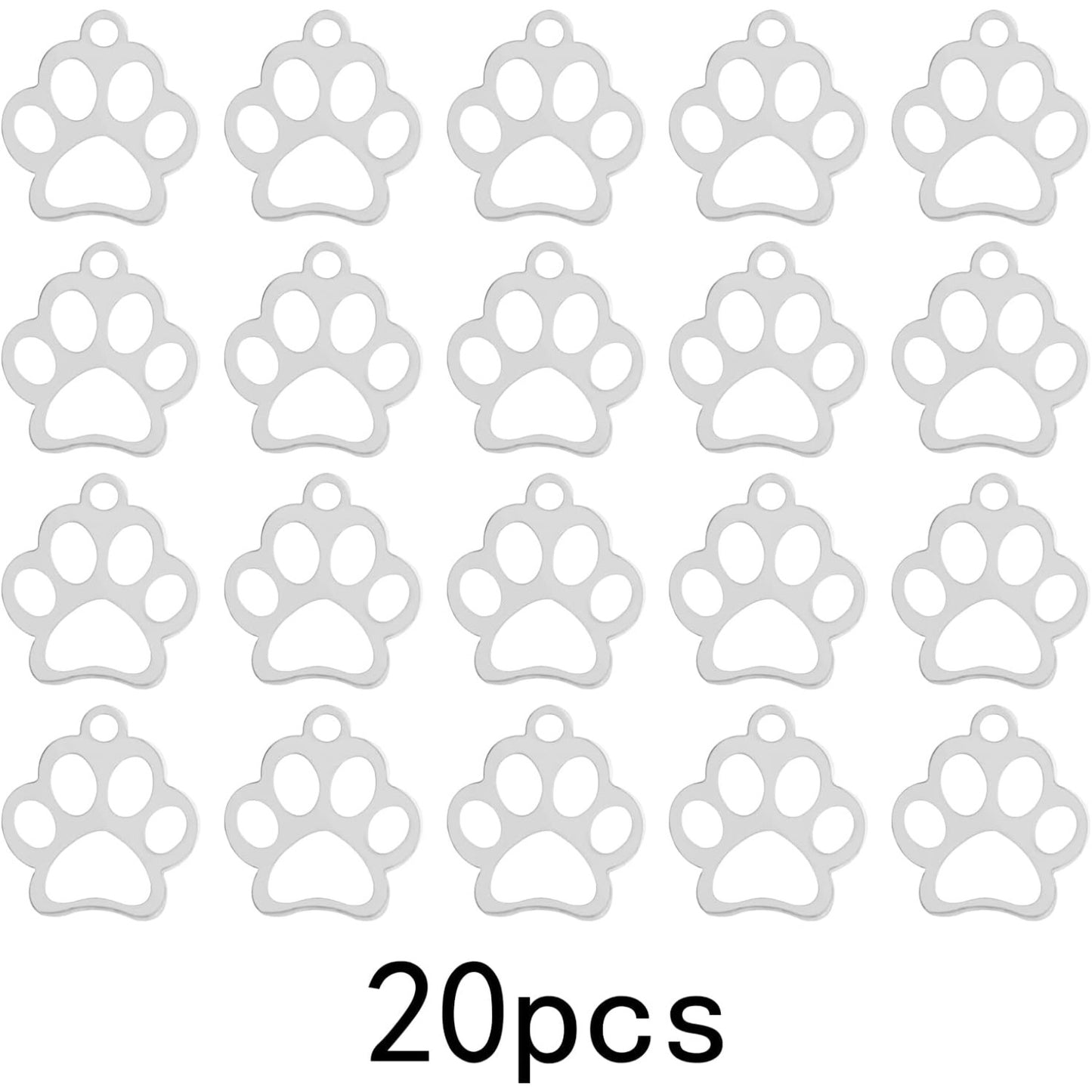 20 Pieces Stainless Steel Dog Paw Print Charms Hollow Lovely Pet Doggy Cat Animal Footprint Dangle Pendants for DIY Necklace Bracelet Jewellery Making Crafting