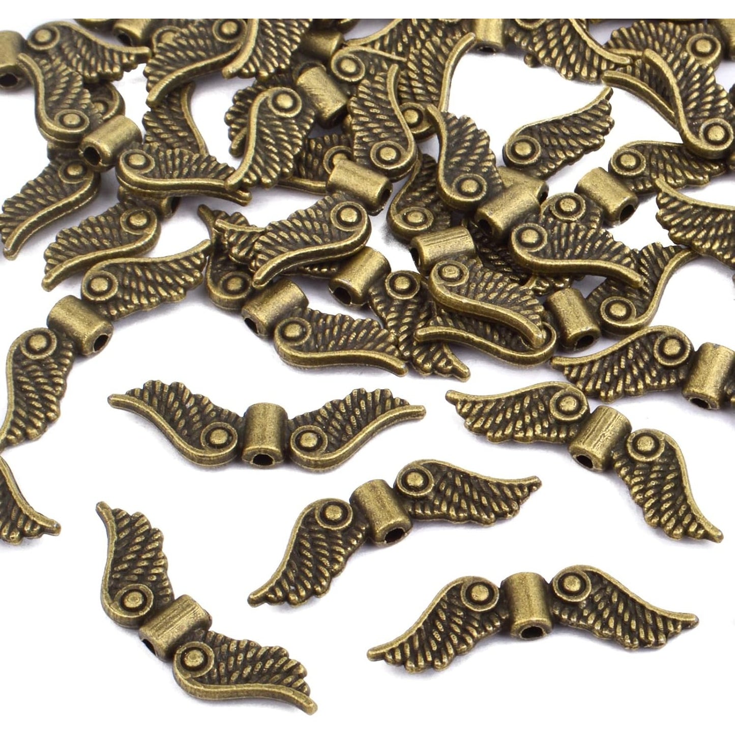 60pcs Tibetan Style Angel Wing Spacer Beads Alloy Small Hole Wing Loose Spacer Charm Beads Accessories for DIY Bracelet Necklace Earrings Jewelry Making, Bright Silver