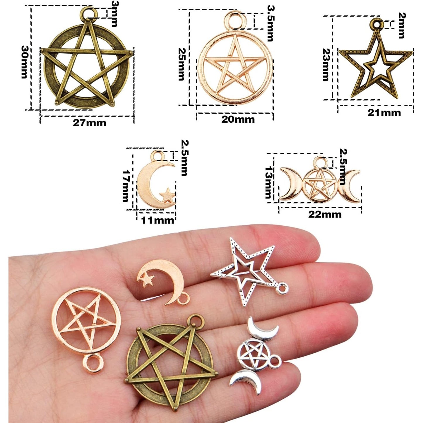 70pcs Mixed Pentacle Star Charms Moon Pentagram Witch Magic Pendants Vintage Alloy Protection Lucky Charms for DIY Necklace Bracelet Earrings Jewelry Making and Crafting