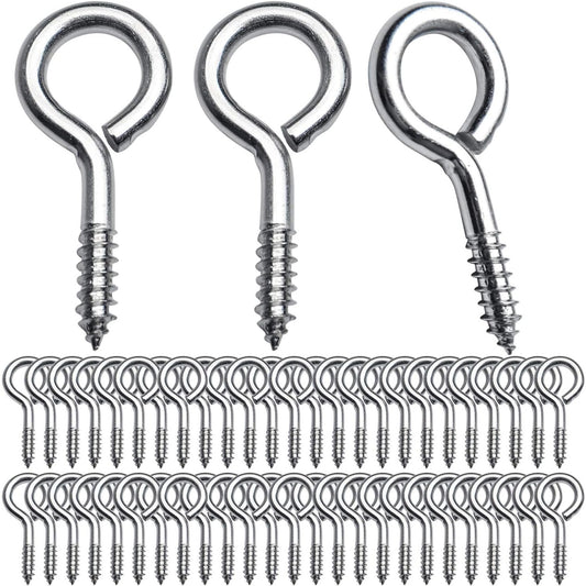 Eye Hooks Screws, 50pcs Metal Screw in Eyes Eye Pin Screws Lighting Ceiling Hooks Screw Hooks Kit for Home Office Outdoor DIY Art Crafts Projects Jewelry Making, 45x40mm
