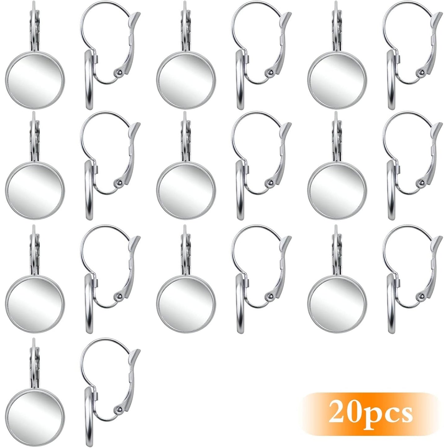 Hook Earring Cabochon Settings, 20 Pieces Lever Back Hook Earrings with Flat Round Tray Blank Cabochon Setting Ear Wires for Earring Designs(12 mm)