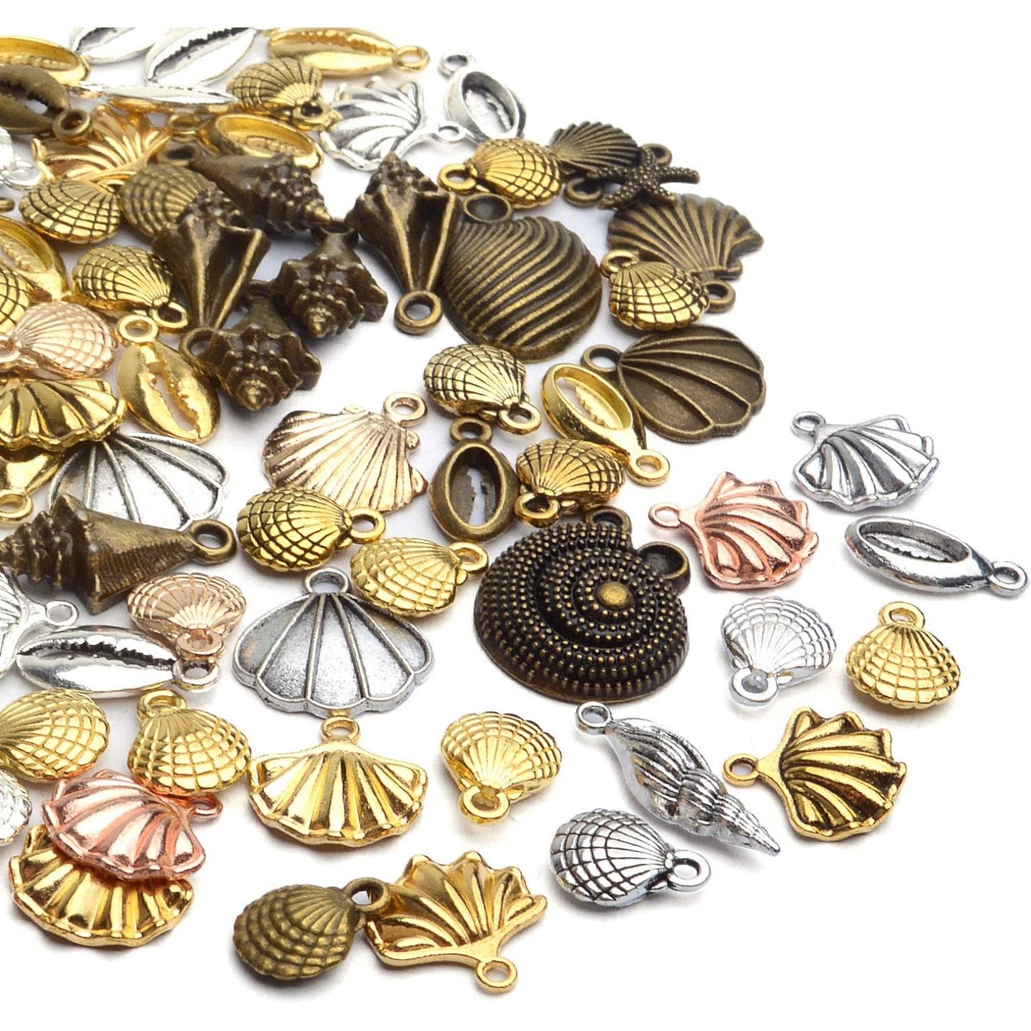 100 Gram Assorted Seashells Charms Conch Pendants Alloy Pendants Charms Jewelry Charm Pendant for Necklace Bracelet DIY Craft Jewelry Making Supplies