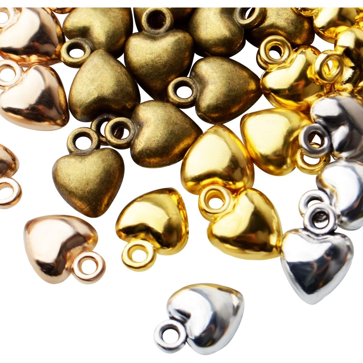 60pcs Heart Love Charm Pendants Alloy European Style Extender Chain Drops Charms for DIY Jewelry Necklace Earrings Making Accessories,4 Colors