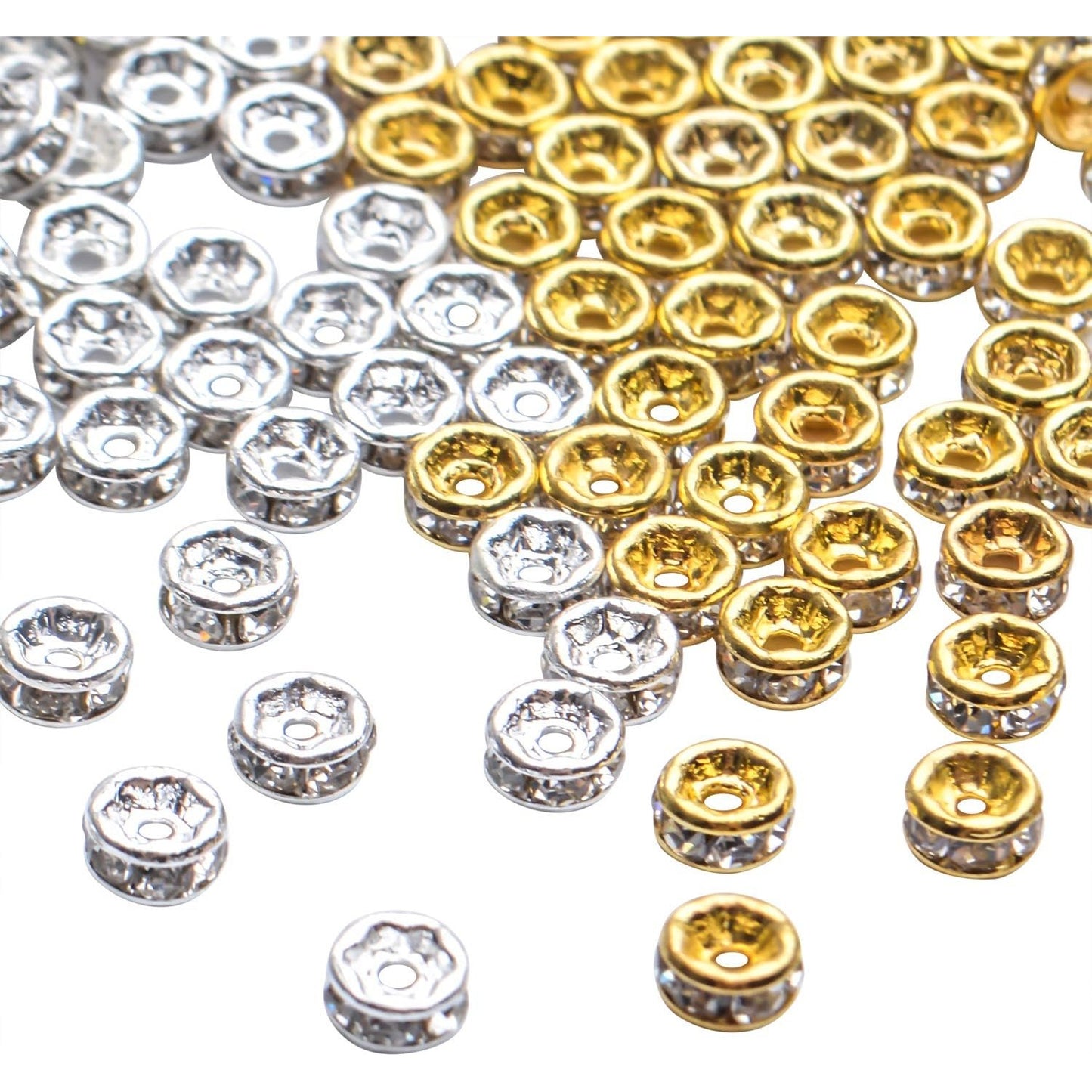Rhinestone Spacer Beads,200Pcs Rondelle Loose Beads Crystal Charm Beads Clear Supplies for DIY Bracelet Necklace Jewelry Making