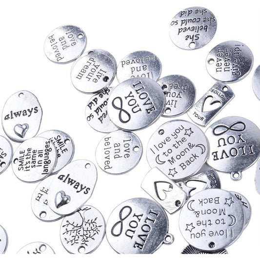 40pcs Inspiration Words Charms Craft Supplies Beads Charms Pendants for Crafting, Jewelry Findings Making Accessory For DIY Necklace Bracelet
