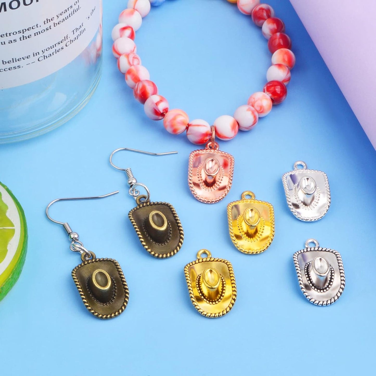 42pcs Alloy Western Cowboy Hat Pendant Charms Antique Tibetan Cowboy Hat Shape Charms Craft Supplies for DIY Bracelet Necklace Keychains Jewelry Making, 7 Colors