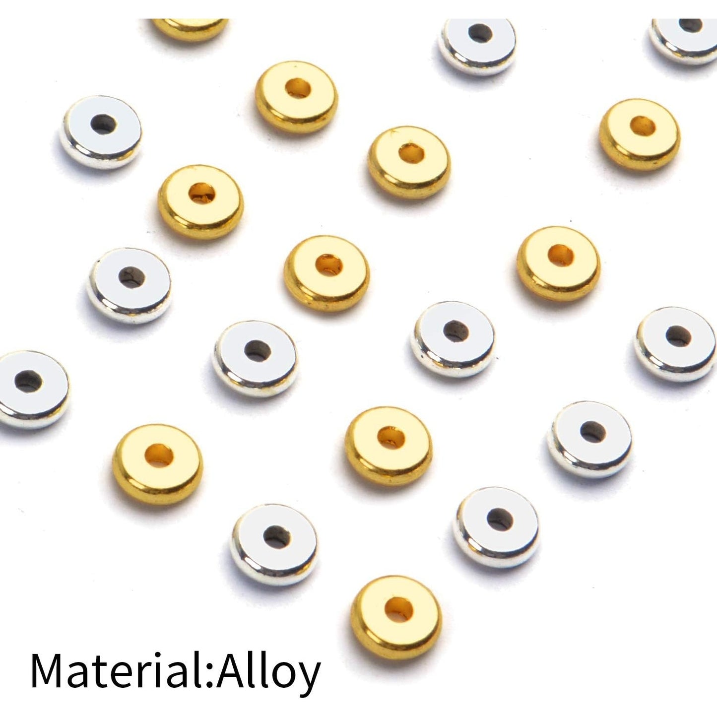 200pcs 8mm Flat Round Rondelle Spacer Beads Disc Spacers Loose Beads Jewelry Metal Spacers for DIY Bracelet Necklace Crafts,Gold and Silver