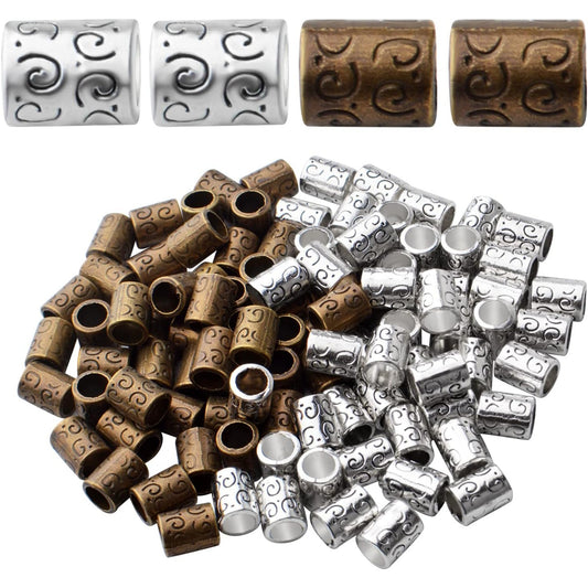 Large Hole Spacer Beads, 100pcs Column Alloy Tube Loose Beads, Silver/Bronze, Cylindrical, 10mm x 8mm, 5.6mm Hole, DIY Jewelry Craft Making