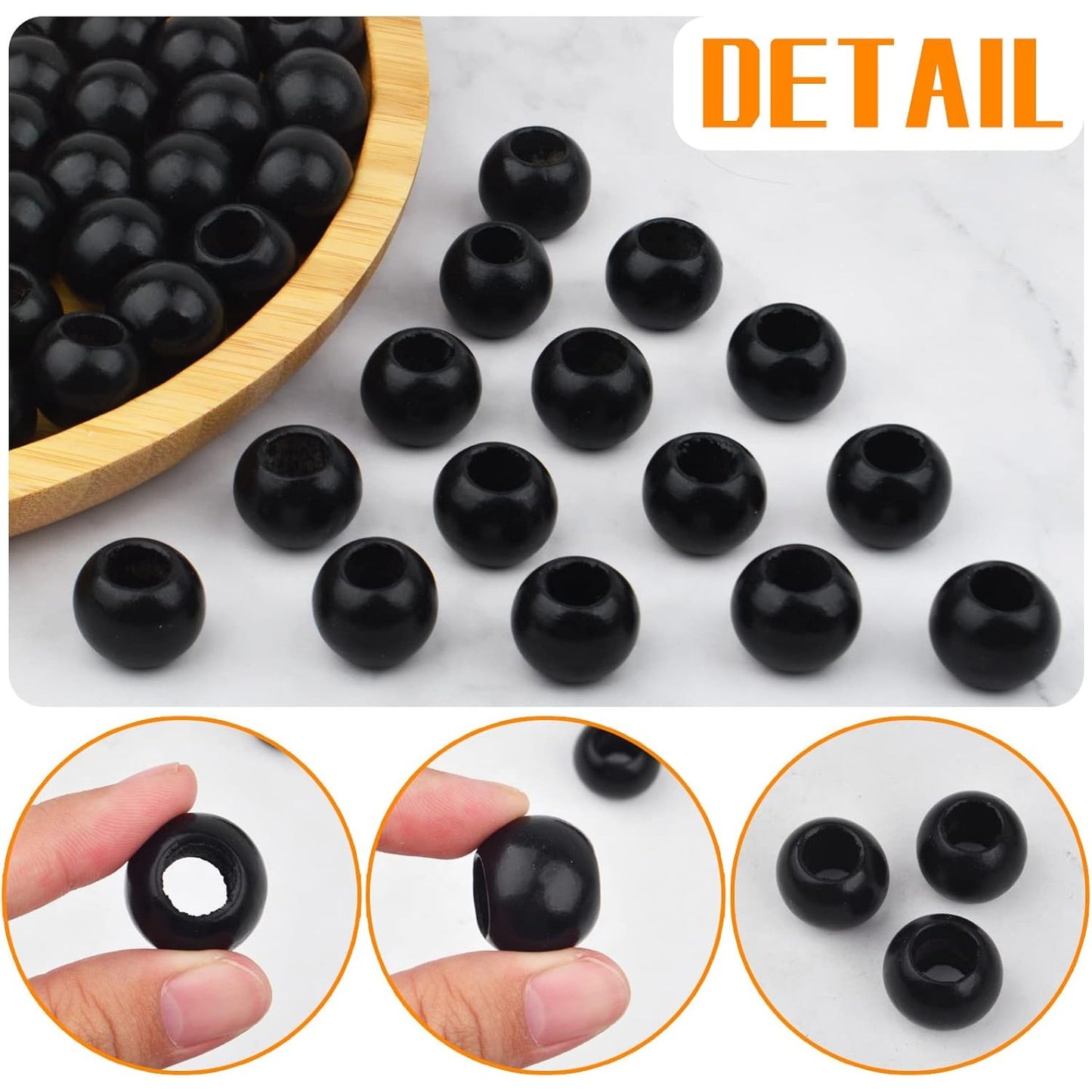 50pcs 20mm Black Wooden Beads Round Wood Beads Natural Wood Macrame Loose Beads with 10mm Large Hole for DIY Crafts Jewelry Making Garland Home Wall Hanging Decoration