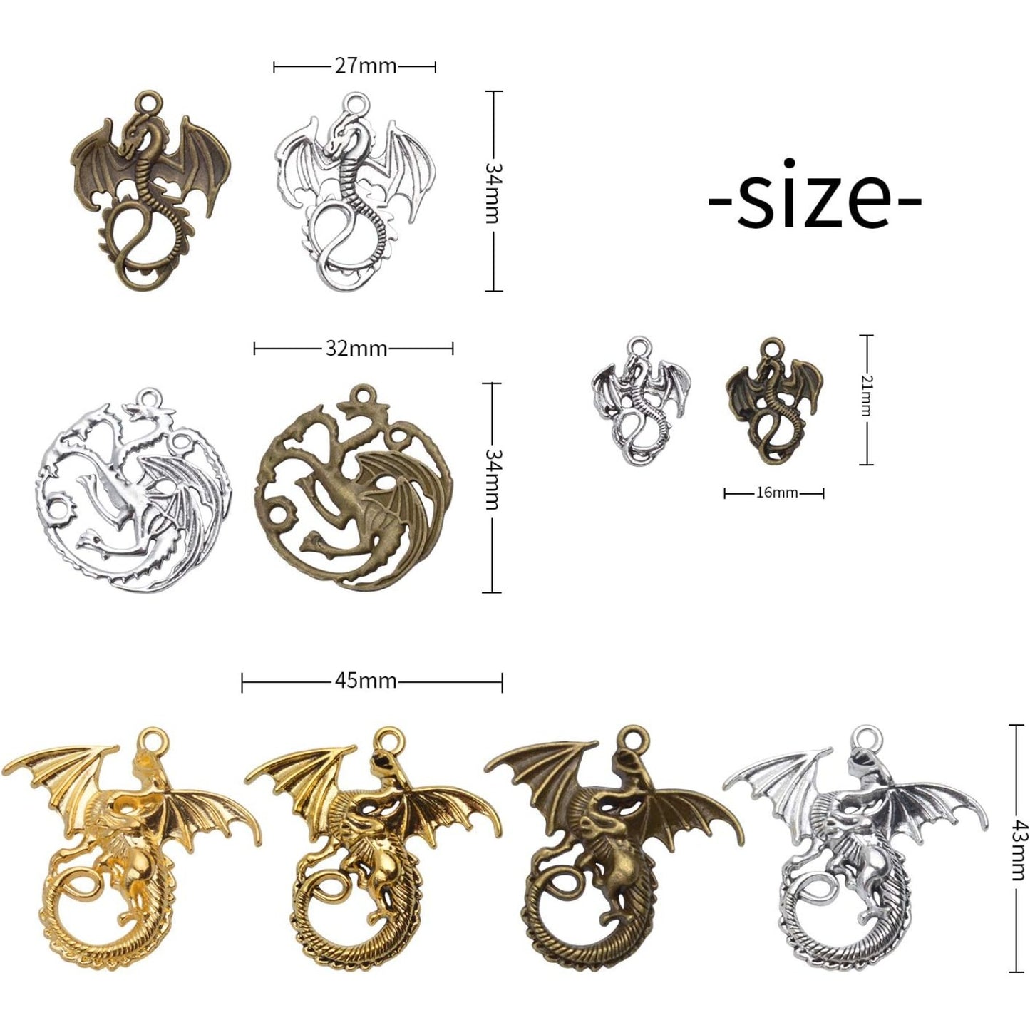 Flying Dragon Pendant,20 Pieces Assorted Craft Supplies Antique Dragon Charms Alloy Beads 10 styles for Jewelry Making Accessory DIY Necklace