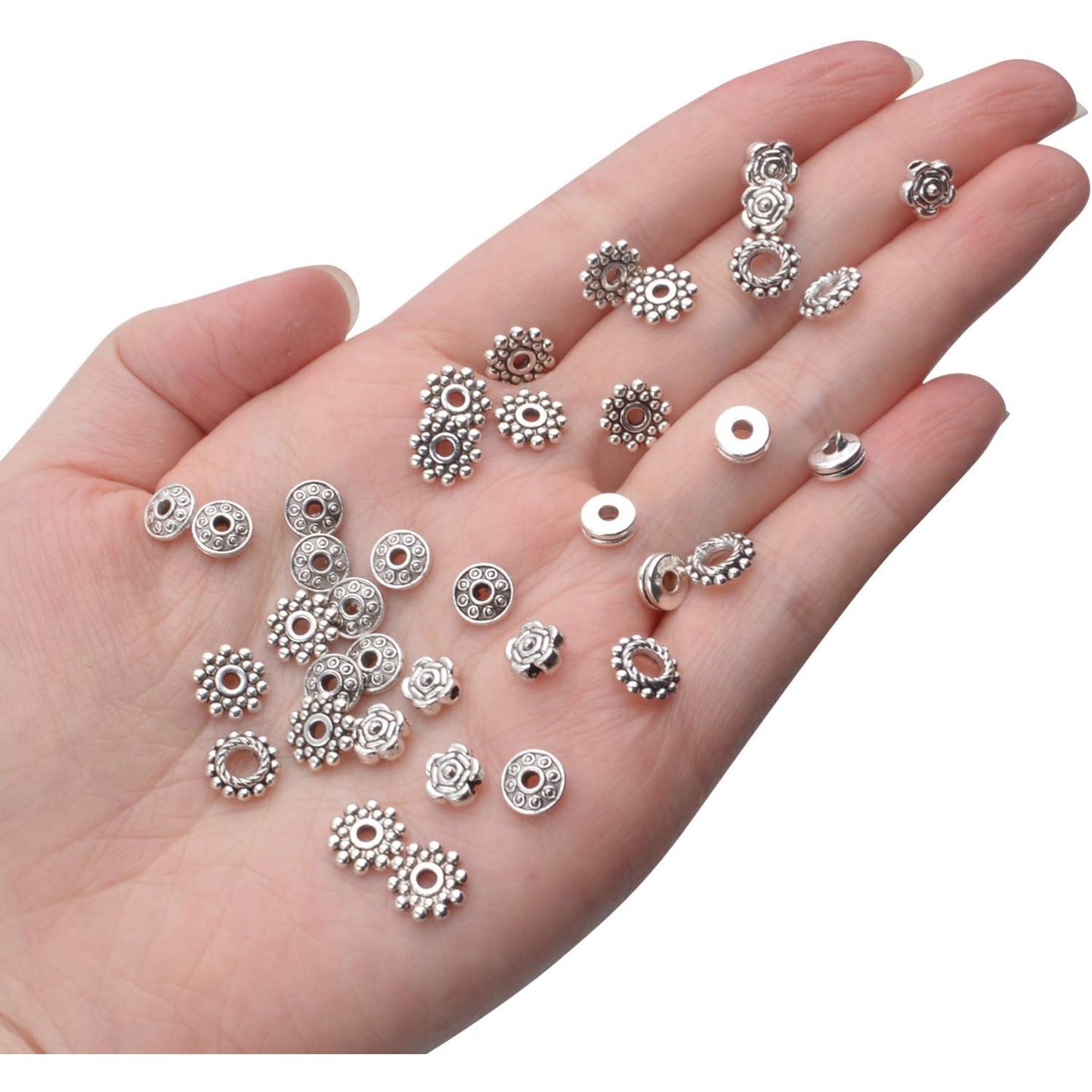 300 Pieces Alloy Antique Silver Spacer Beads Tibetan Metal Loose Beads Jewelry Findings Accessories DIY for Bracelet Necklace Jewelry Making, 6 Styles