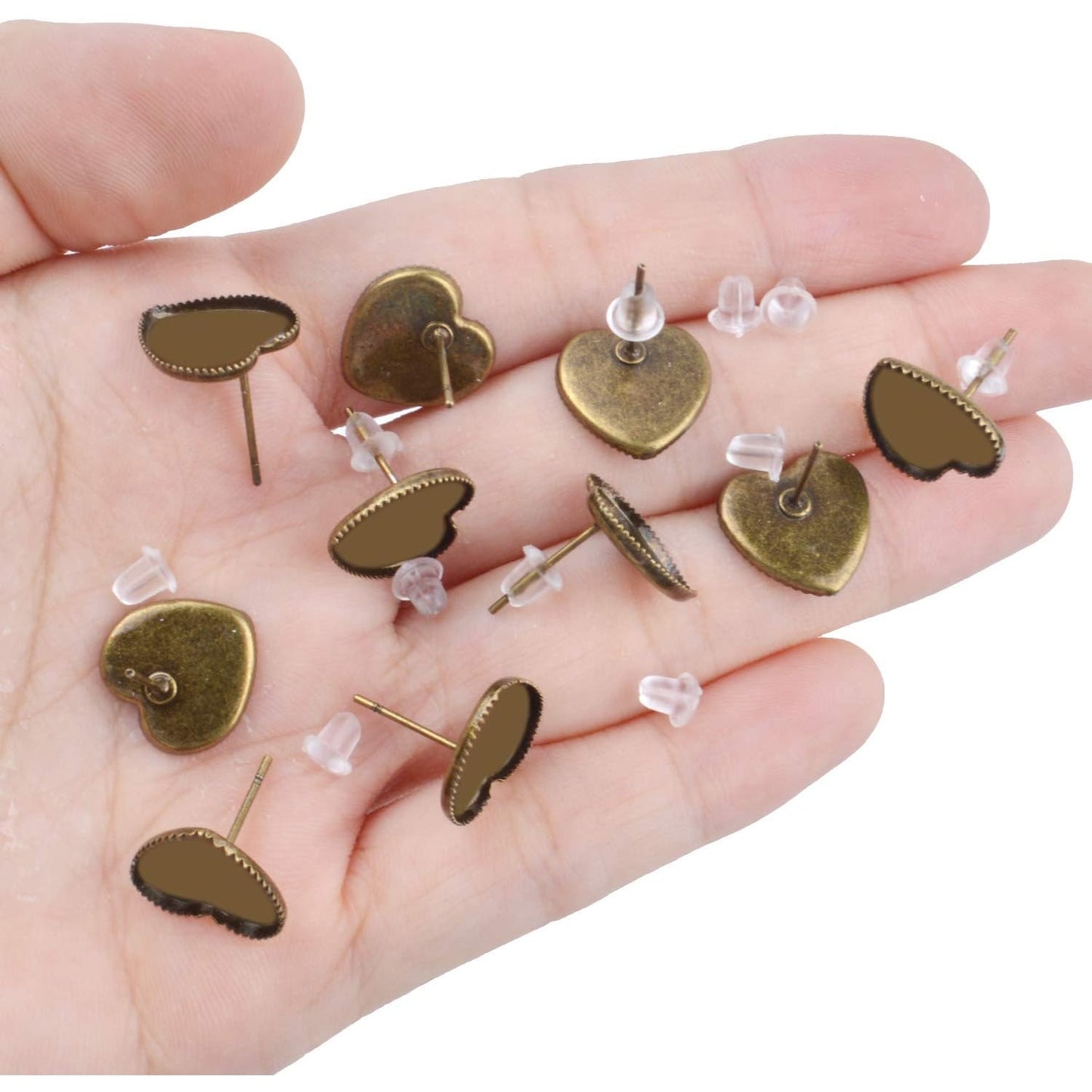 Earring Cabochon Settings, 40 Pieces Cabochon Stud Earrings Blank Heart Shape Earring Bezel Tray with 40 Pieces Earring Safety Backs for Jewelry Making,Bronze