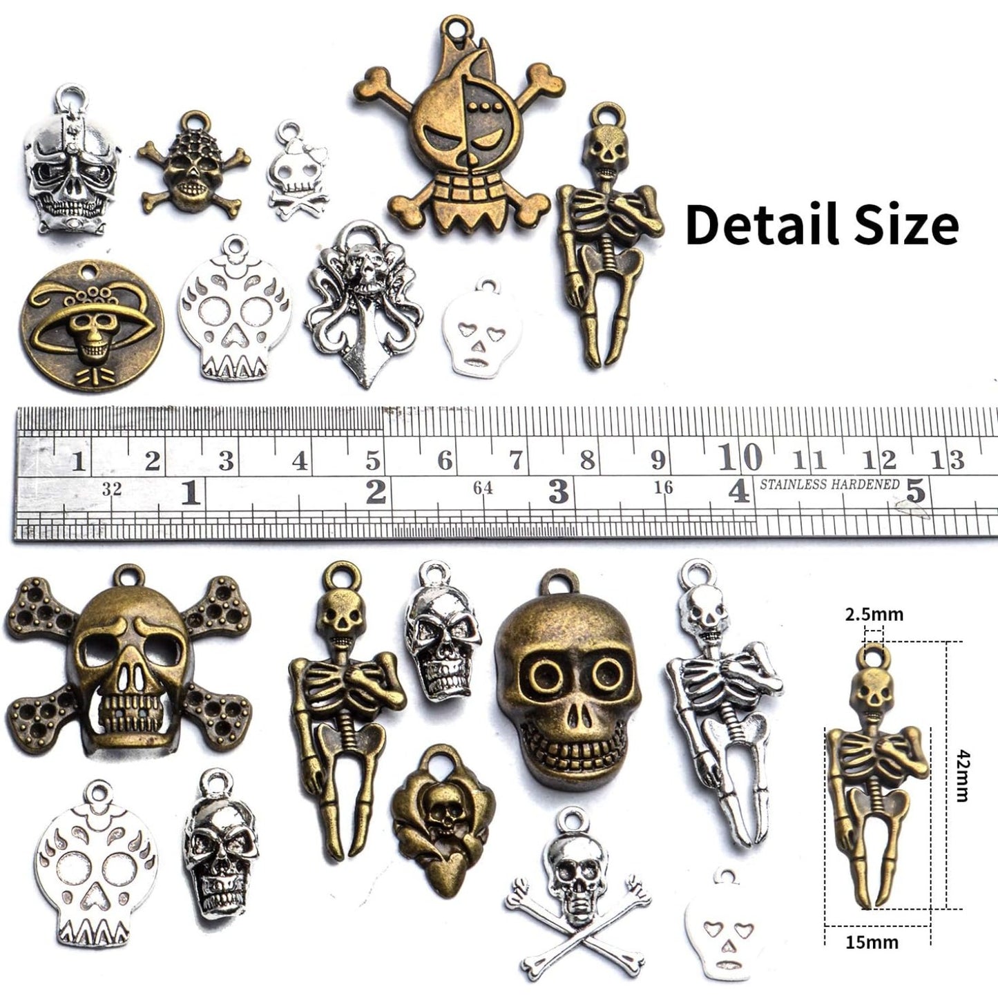 Skull Charms Accessory, 100g(About 30-50pcs) Multistyle Skull Head Charm Skeleton Bone Pendant Steampunk Halloween Charms Pendants for DIY Necklace Bracelet Jewelry Making Findings