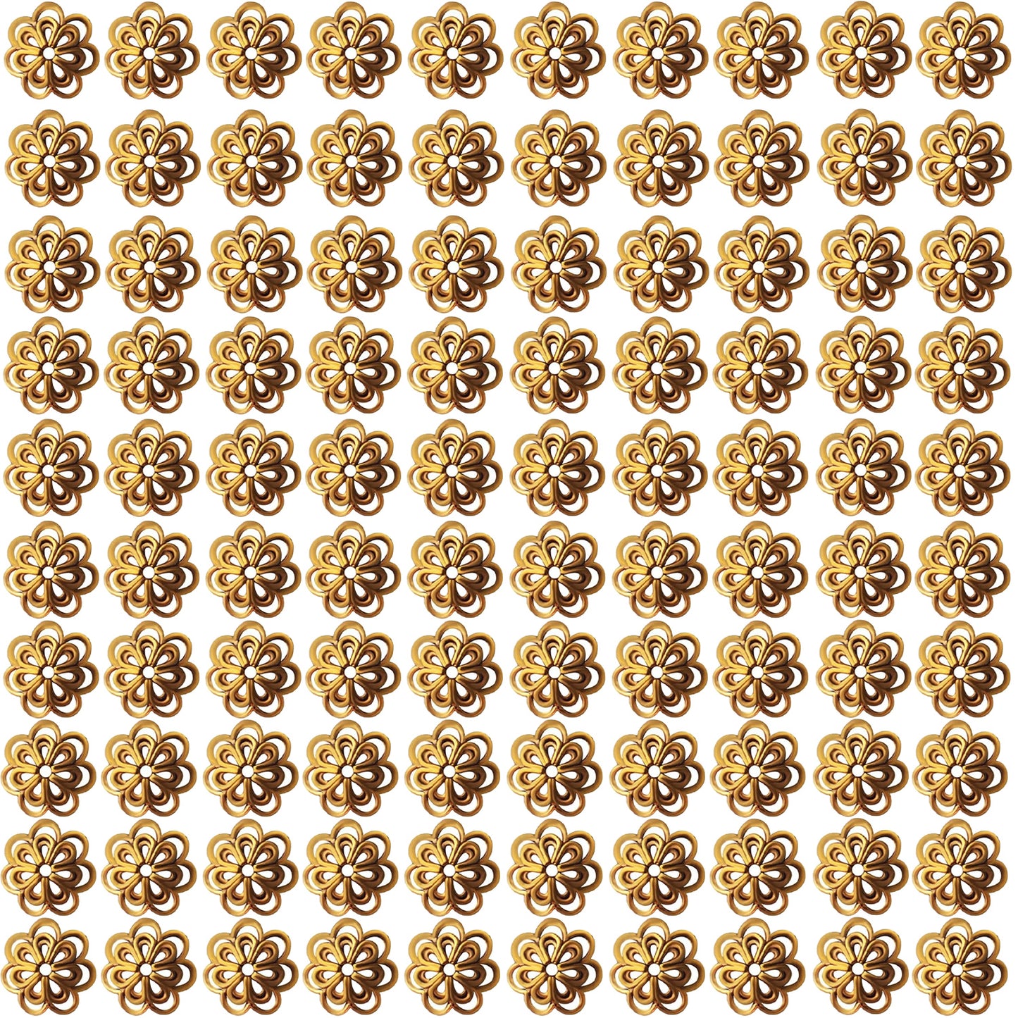 100pcs Flower Shape Alloy Filigree Hollow Bead End Caps, Jewelry Spacers Caps for Bracelet, Earrings, Crafts Making Supplies