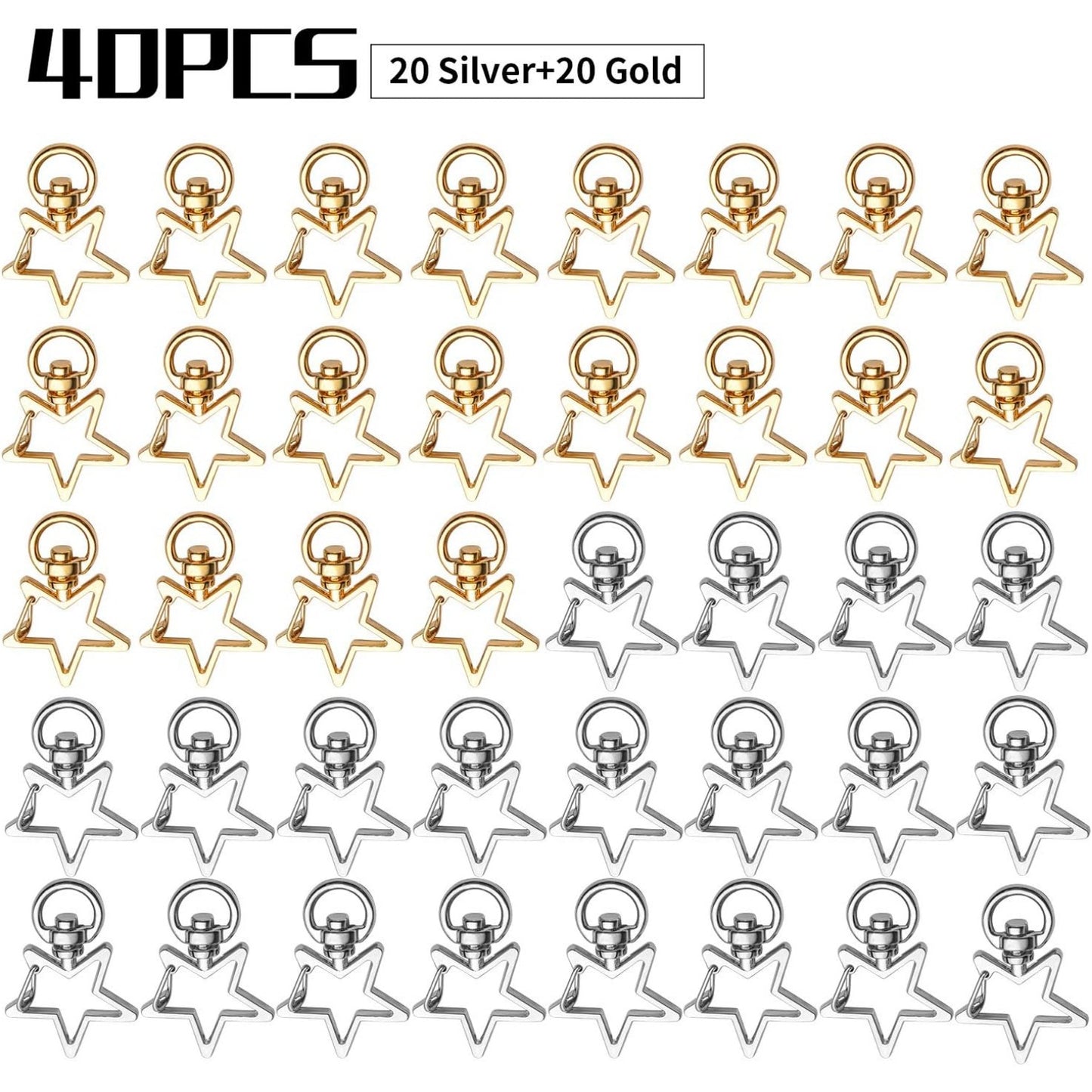 Swivel Clasps Clips,40pcs Metal Swivel Lobster Claw Clasp Star Shape Snap Hook Clip Small DIY Accessories for Crafting Keyrings Bags Jewellery-Gold,Silver
