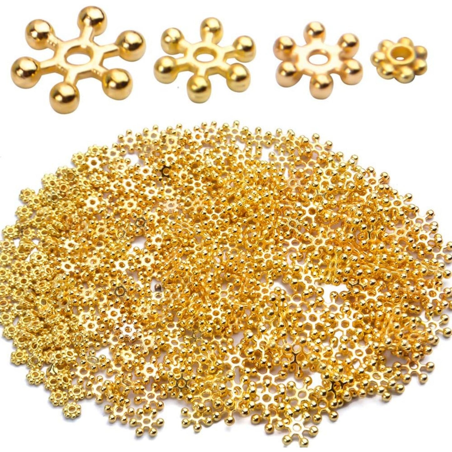 400pcs Snowflake Spacer Beads Daisy Jewelry Bead Charm Spacers Flat Metal Spacers for Bracelet Necklace Jewelry Making,4mm/6mm/8mm/10mm