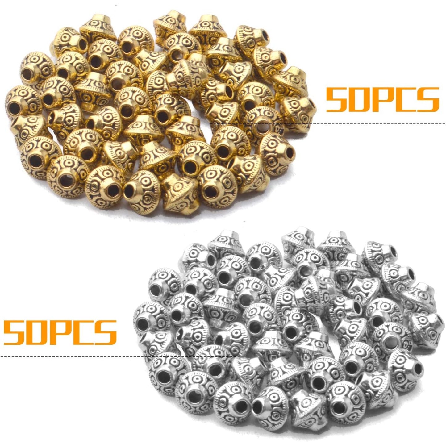 100pcs Bicone Spacer Beads Tibetan Alloy Beads Spacers Loose Beads Jewelry Spacer Charms for Jewelry Bracelet Necklace Making Supplies
