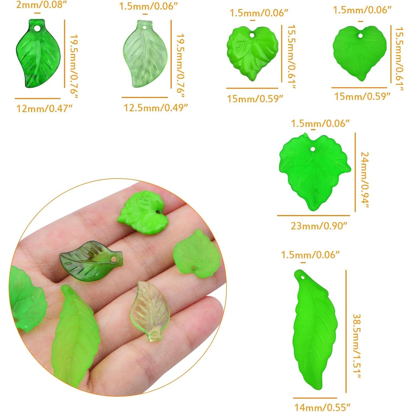60pcs Transparent Green Leaf Shape Charms Silicone Resin Maple Leaves Pendant Charms with Hole for DIY Necklace Earrings Crafts Jewelry Making Supplies, 6 Styles