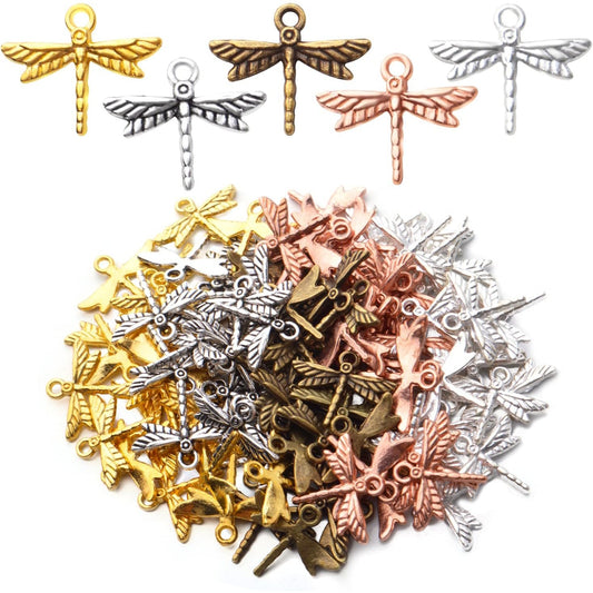 100pcs Dragonfly Charm Pendants Alloy Insects Charms Dragonfly Bead Charms for DIY Earrings Necklace Bracelet Jewelry Findings Making Accessory and Crafting,5 Colors