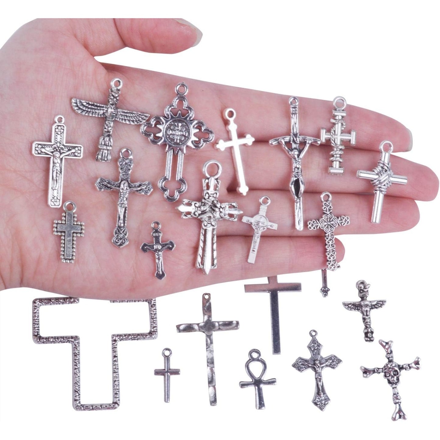 22 Pieces Mixed Styles Crosses Charms Pendants Jesus Christ Cross Charms Craft Supplies for Necklace Bracelet Jewelry Making Accessory