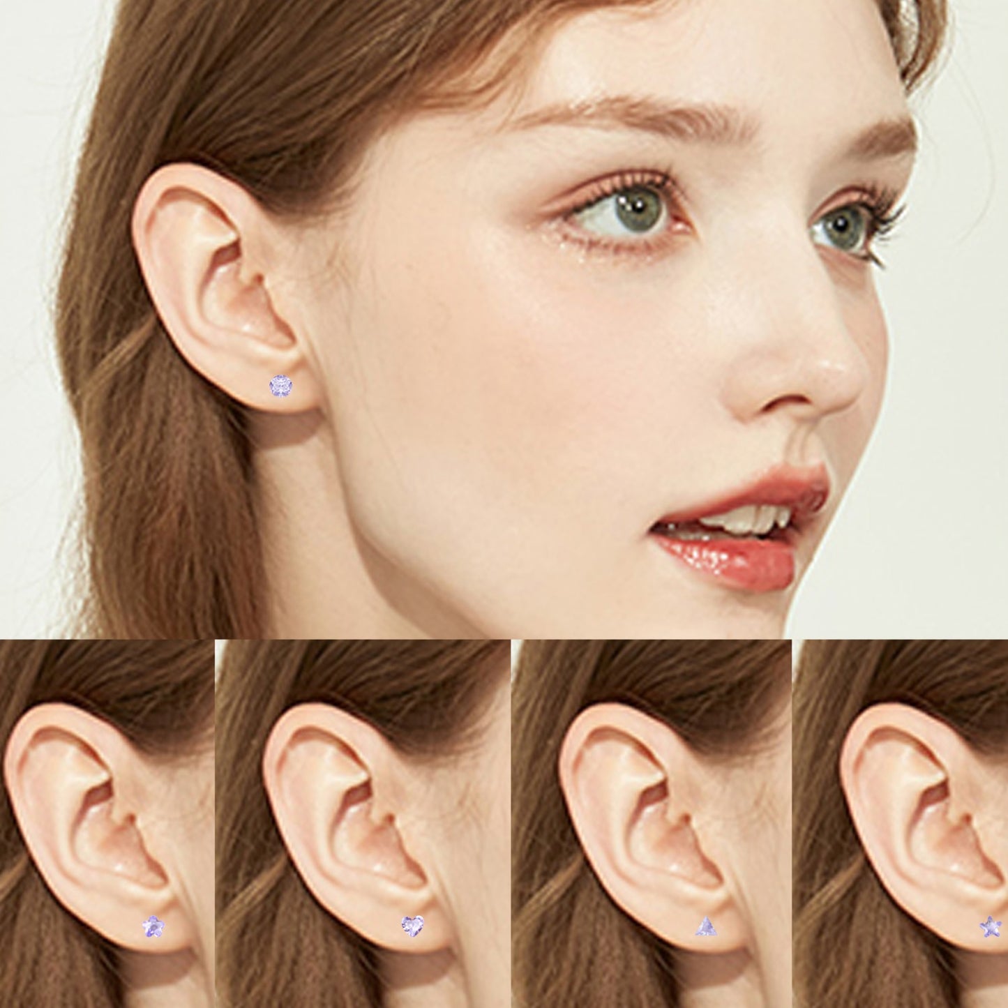 20 Pairs 6 mm Colorful Cubic Zirconia Earring Studs Hypoallergenic Plastic Resin Round Triangle Heart Flower Star Earrings with Earring Backs for Sensitive Ears Women Mom Gifts