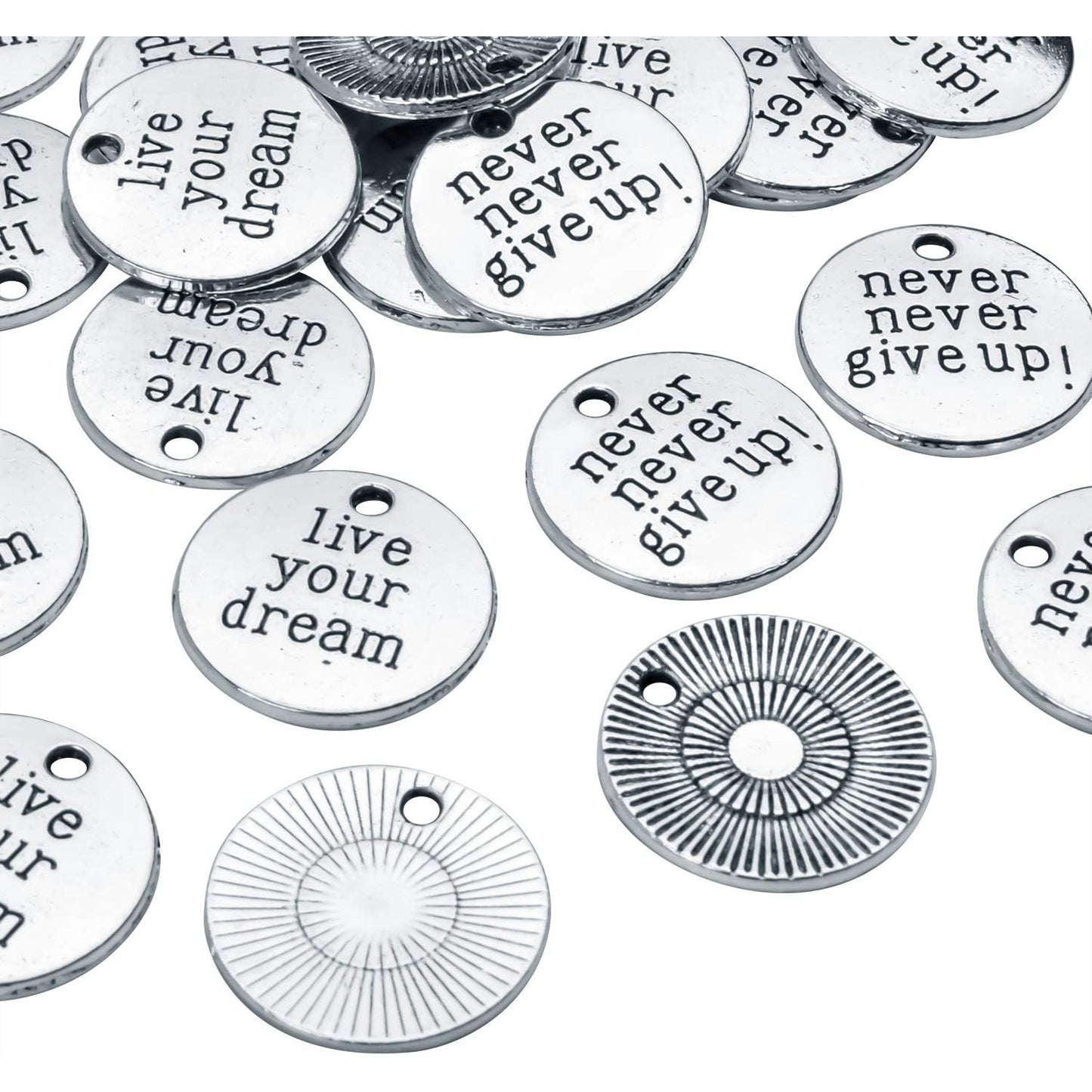 50pcs Inspirational Words Charm Antique Silver Flat Message Pendants Jewelry Findings Making Accessory for Crafting Necklace Bracelet
