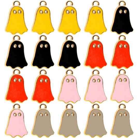30pcs Golden Plated Enamel Mini Ghost Pendant Charms Alloy Halloween Ghost Dangle Charms Craft Supplies for DIY Necklace Bracelet Jewelry Making Halloween Party, 5 Colors